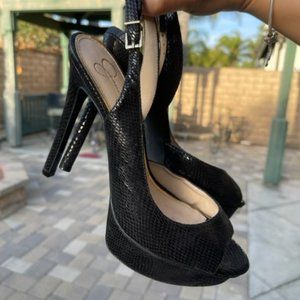 Jessica Simpson Snake Skin Suede Black Open Toe Heels